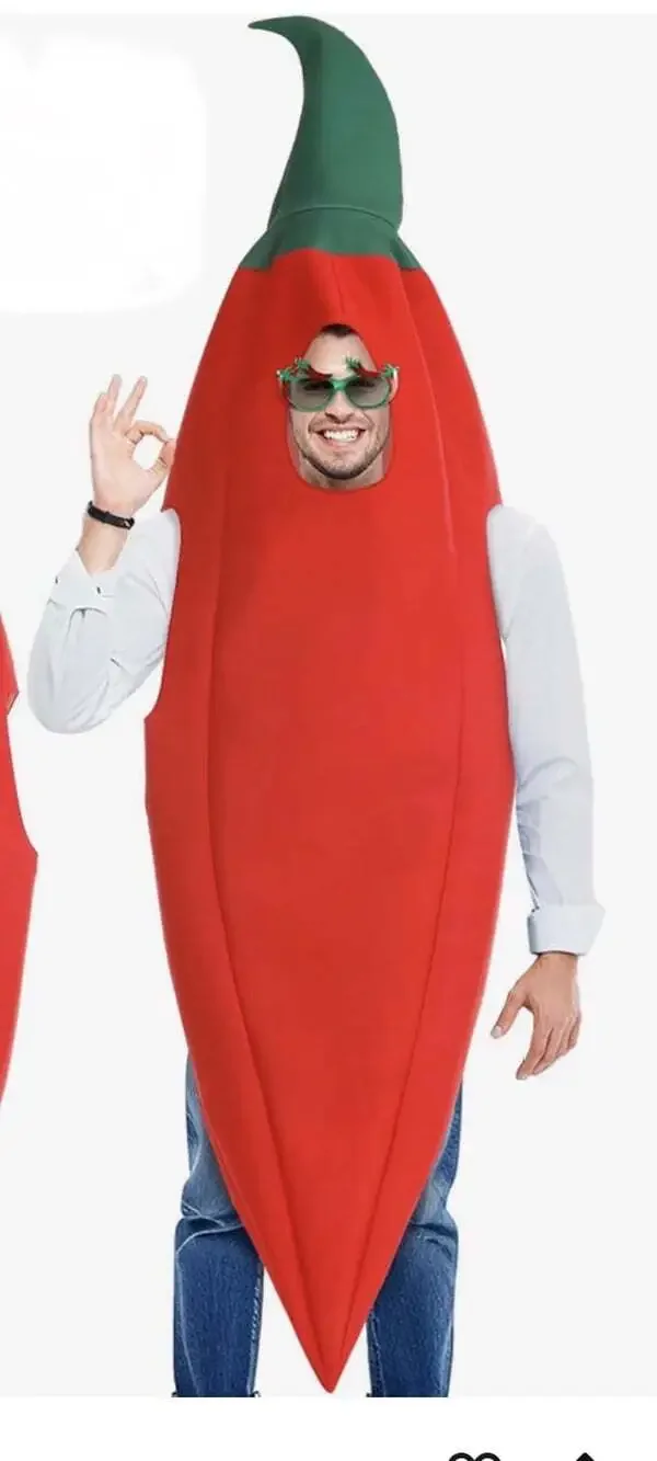 Adult Red Chili Pepper Costume Halloween Bodysuit One Size Food GUC